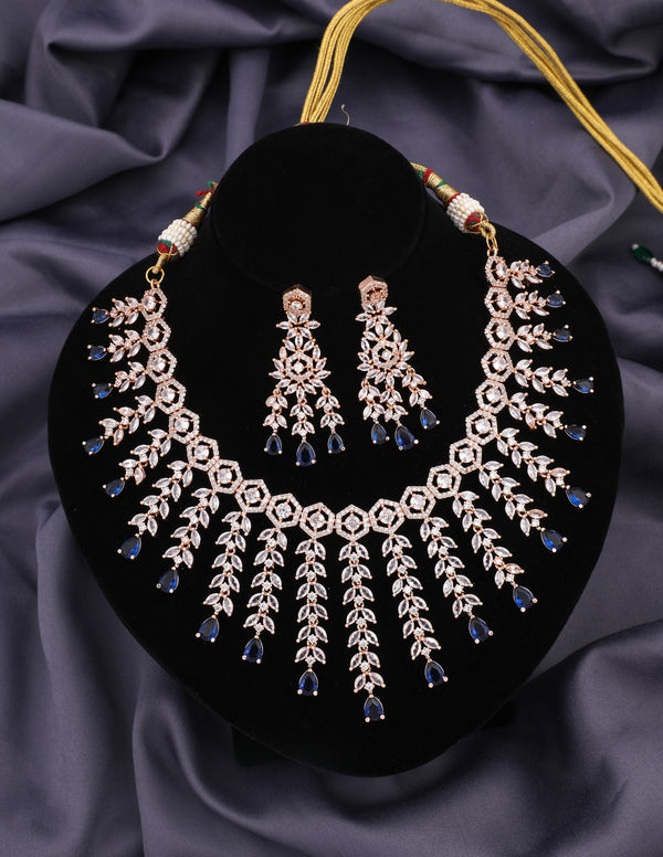 Vita Bella Rhodium Plated Pear Shaped Cubic Zircons Studded Multi String Necklace Set